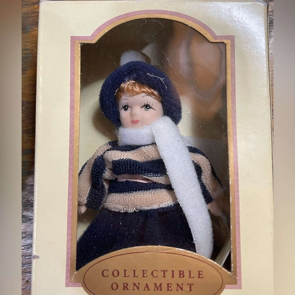 Vintage Victorian Christmas Ornament Bisque Velvet Dresses Girls